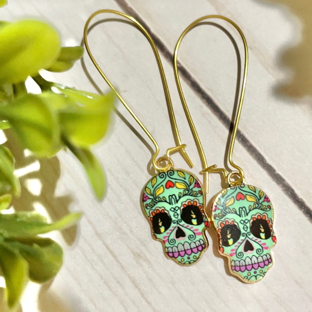 Dia De Los Muertos Sugar Skull Dangle Earrings